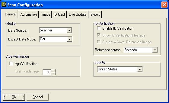 Application Configuration Automation Tab 35 General Tab Figure 16: Scan Configuration - General In the General tab you can set the following parameters: Media Data Source The source of data used