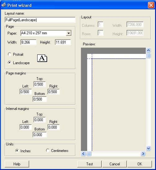 Printing 64 Figure 33: Printing wizard Page layout setup 6. You can: Enter a name for the layout (required).
