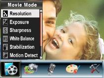 Movie Mode submenu Setting Record main menu includes camera setting and other advanced setting.