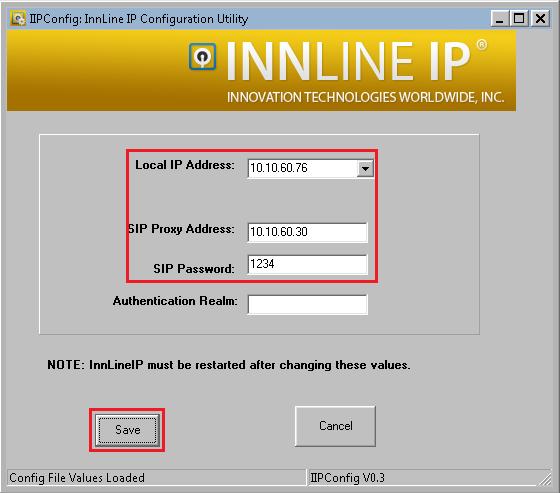 6.1. Configure SIP Settings for Voicemail Server Click on Start All Programs InnLine IP Config (not shown) on the desktop of the server and enter the following: Local IP Address Select the IP