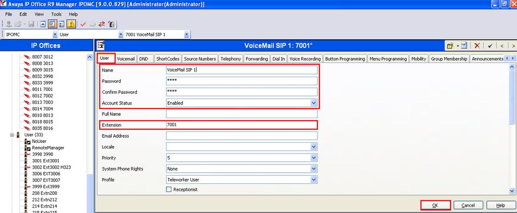 5.3. Configure SIP Users for Voicemail A SIP user must be added for each voicemail channel on InnLine. This section shows the configuration for user 7001.