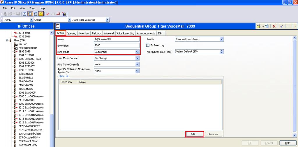 5.4. Configure Hunt Group In the Manager window, go to the Configuration Tree, right click Group and select New in the popup that appears, (not shown).