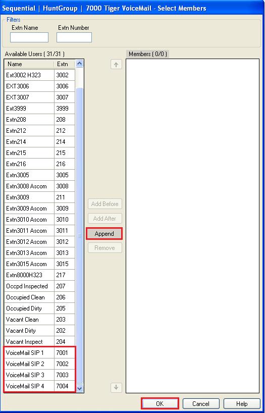 Once the Sequential HuntGroup Select Members opens click on the Group tab and select the users that were configured