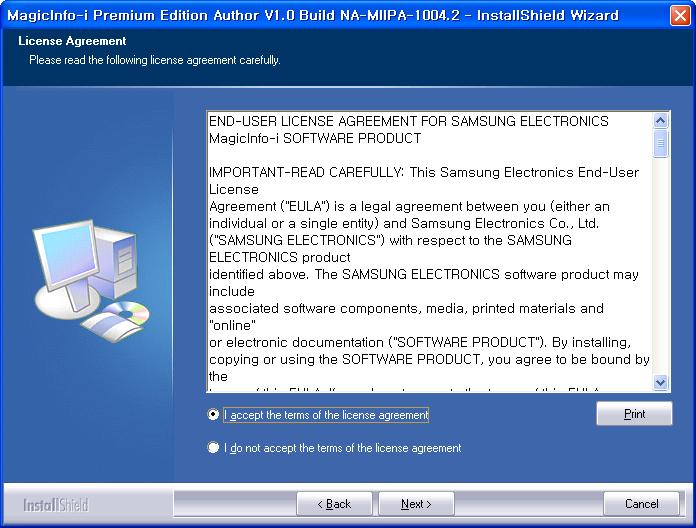 Installing the Program Run the setup file to initiate the installation process for MagicInfo-i Author.