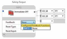Select and drag the Immediate OFF Safety Output function block to the top position in the Safety Output