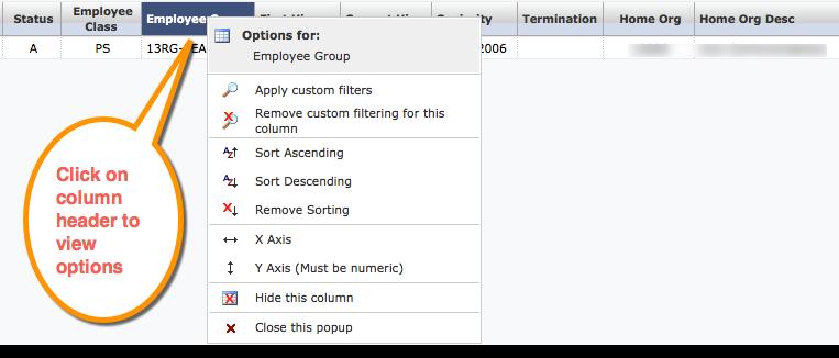 24 To remove a single filter option, choose the red X next to the appropriate filter box. To remove all filter options, choose the Clear Filter Options button.