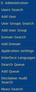 From this menu are available actions: add user, delete user, edit user Add User create a user with all available properties (First name, Last name, Login name, Password, Domain, Role, Group ) User