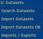 Click the Datasets menu to Search for Datasets, Import Datasets, Import Datasets DB import