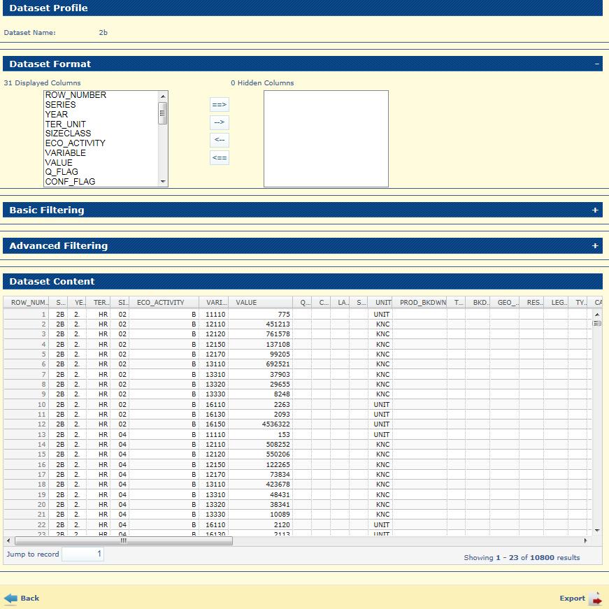Datasets Details In the Dataset List panel, you can see specific Dataset Details. Browse to the dataset you wish to view and click the Dataset Details button.