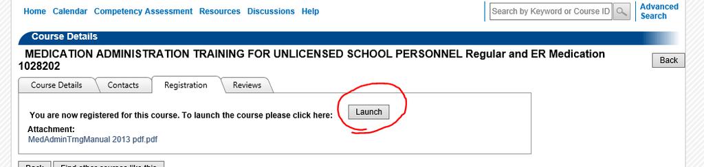 To begin the course, click the Launch button 19. The course should launch.