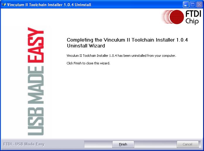 When Vinculum-II toolchain has been successfully uninstalled, the screen below will automatically