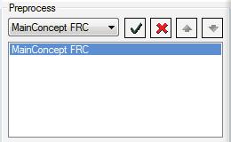 24 Workflows MainConcept FRC Select MainConcept FRC from the Preprocess drop-down list and add by clicking the add