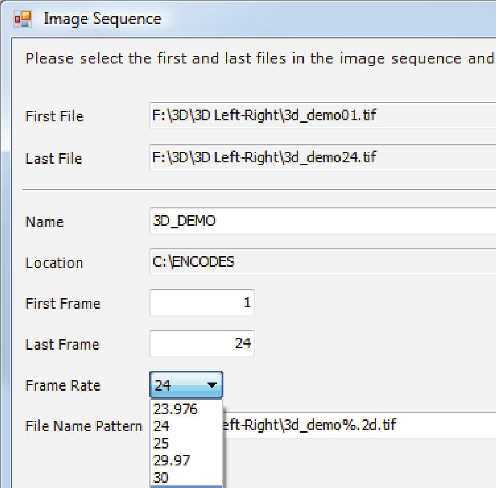 Right click on the Track Files node in the menu tree and select New > Image Sequence Use the First File Browse [ ] function to locate the