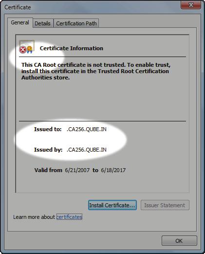 Qubemaster PrO 77 After each cert has been saved individually as its own.crt file, verify which is the root by clicking on each file to open.