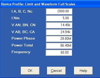 Limit & Waveform Full Scales These settings are based on a percentage of Full Scales, which are derived from the CT Ratios and can be changed without effecting accuracy.