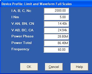 Limit and Waveform Full Scales These settings are based on a percentage of Full Scales, which are derived from the CT Ratios and can be changed without effecting accuracy.