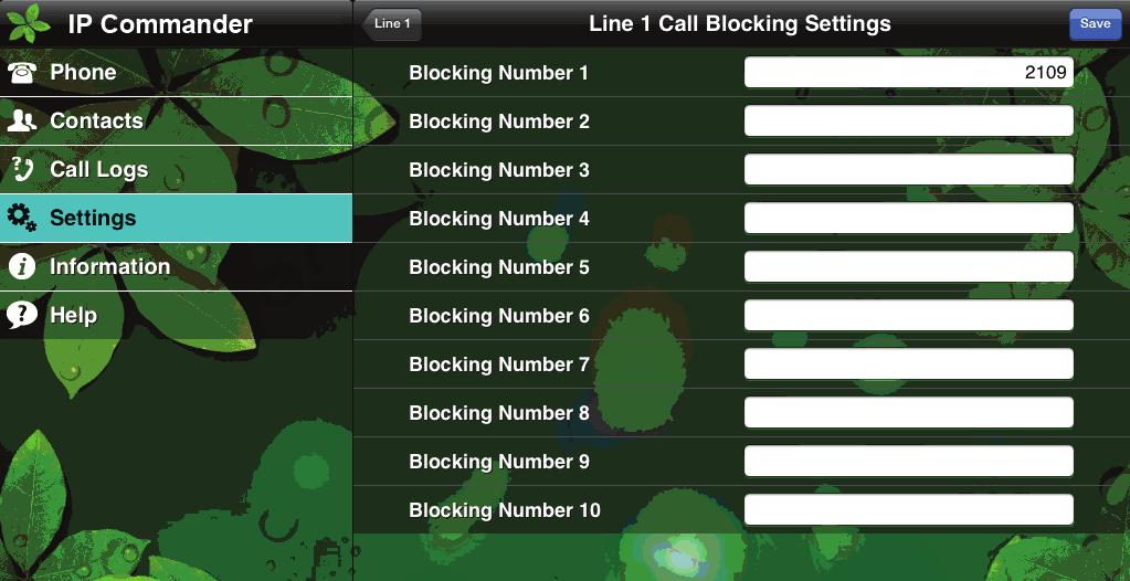 2. Select Line Settings (User Level) from the sub-command area 3. Select Line X (X = 1 ~ 4) from the sub-command area. 4. Select Call Block from the sub-command area 5.
