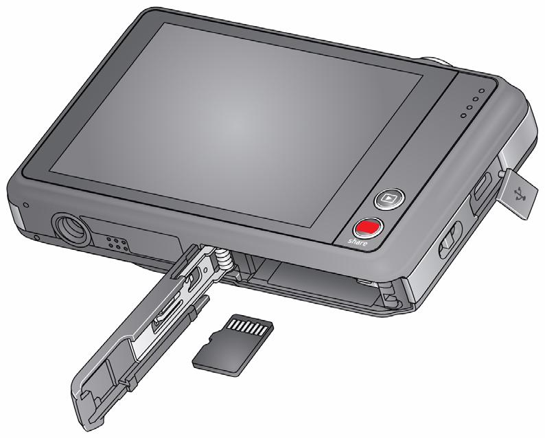Gaminio apžvalga, funkcijos Šonas, vaizdas iš apačios Skystųjų kristalų ekranas Trikojo lizdas Garsiakalbis MICROSD / SDHC kortelė (papildomas priedas) Mikro USB / AV išvestis Dirželio tvirtinimo