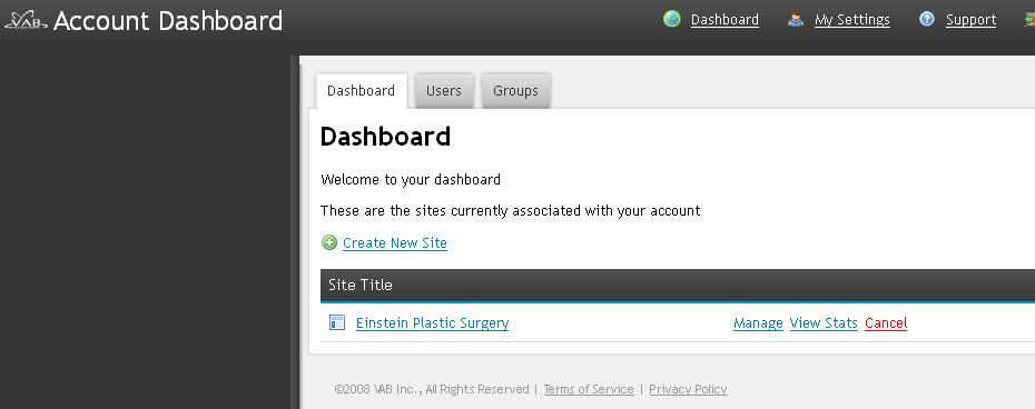 Dashboard The Dashboard is for managing multiple websites from the same login. Most Einstein clients will have just one site.