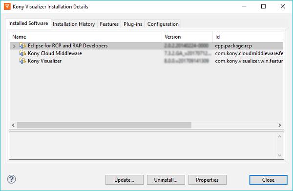 5. Post Installation Tasks Kony Visualizer Enterprise Install Guide for Windows 5. Click the Installation History tab.