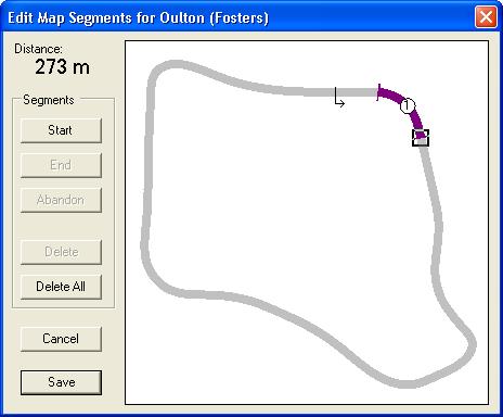 Figure 22 - Edit Map Segments Dialog (Defining a Segment) 4. If you want a segment to start at the end of another segment place the cursor anywhere in the other segment before clicking Start. 5.