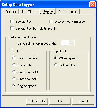 8.1.4 Display Click the Display tab to display the Display page ( Figure 30) of the Setup Data Logger Dialog.