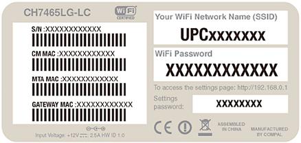 3. Connecting to Internet through Wi-Fi 1. Your device is already pre-set for wireless operation. You can find the network name (e.g. SSID: UPC495317) and the pre-set password (e.g. Password: OMPIYZDY) on a label on the bottom side of the modem.