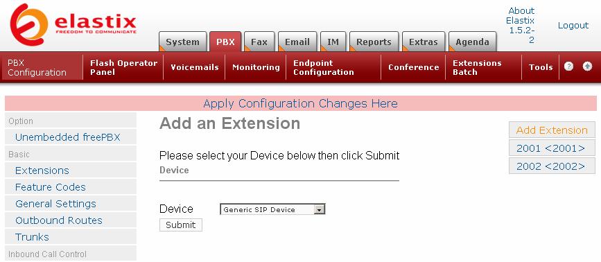 When the modified configuration is submitted, there appears a prompt Apply Configuration Changes Here in red on the top right corner