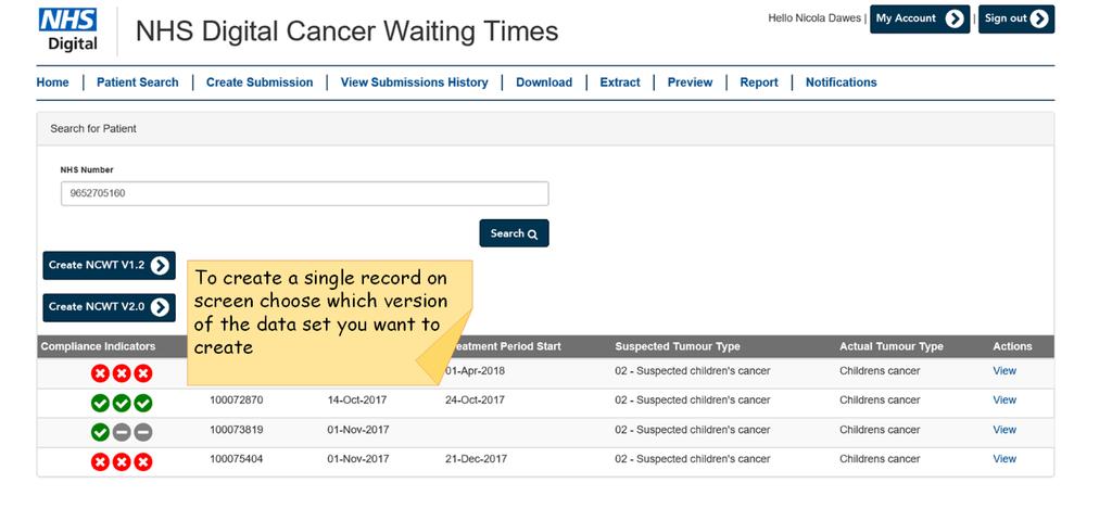 Submitting single records manually To submit a record manually you need to use the patient search functionality.