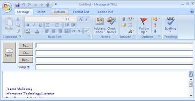 Quick Access Toolbar - The Quick Access Toolbar is also on the top line next to the Office button in each email message that is opened for editing.