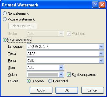 Figure 12. Custom Watermark Watermarks can be viewed only in Print Layout and Full Screen Reading views and on the printed page.