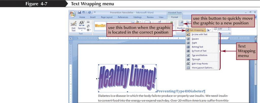 Wrapping Text Below a WordArt Object Inline graphic vs.