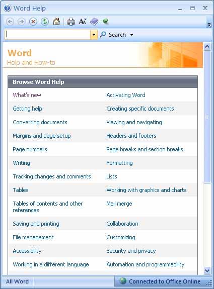 Word 2007 Foundation - Page 18 Try clicking on the 'What's New' item and you will see related