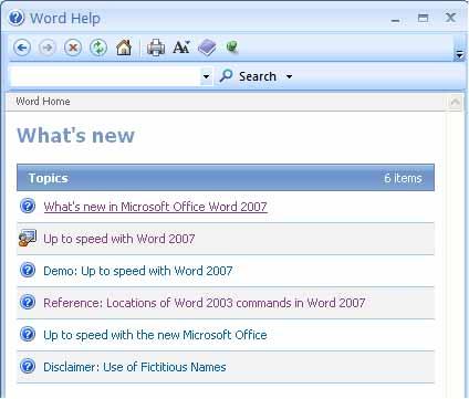Word 2007 Foundation - Page 19 Click on the 'What's new in Microsoft Office Word 2007' topic and you will see a screen
