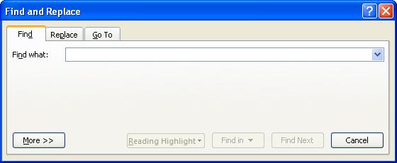 Click on the Find button, located within the Editing section of the Home tab. This will display the Find dialog box.