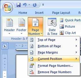 Word 2007 Foundation - Page 64 Select Plain Number from the Page Number gallery. The page number should be inserted into your document. Close the Header and Footer ribbon.
