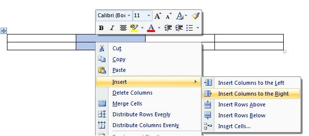 Word 2007 Foundation - Page 73 right of the column you selected. In this case insert a column to the right of the selected column. To delete a column.