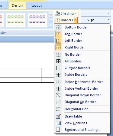 Word 2007 Foundation - Page 75 Modifying cell borders Click within the table. You will see the Table Tools tab displayed above the normal tabs.
