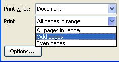 Clicking on the down arrow next to this option lets you choose to print only odd pages or only even pages.