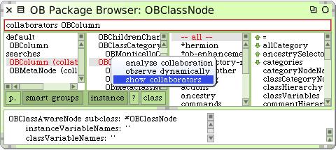Search bar to submit queries Query Actions for collaborators Selected collaborator, Methods of OBClassNode Smart groups Collaborators OBClassNode Method protocols of OBClassNode Fig. 3.