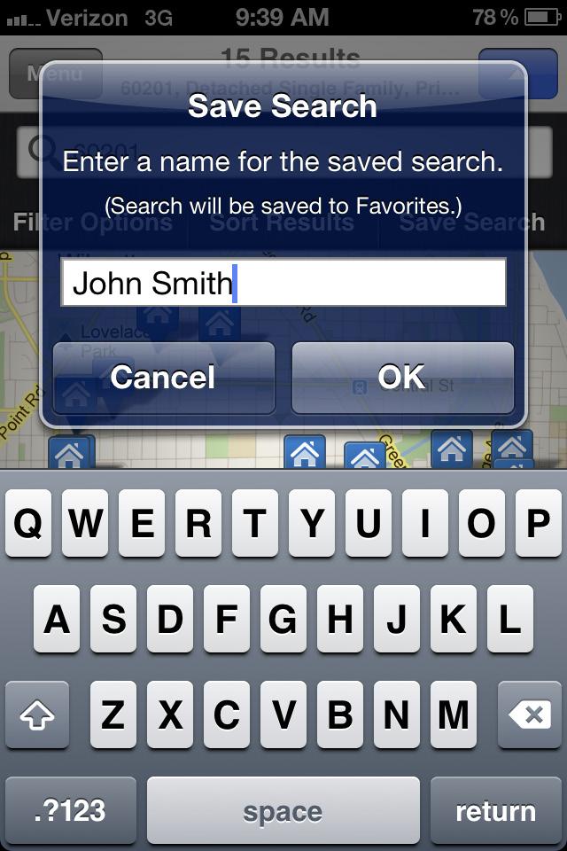 Save Search dialog Save Search list is accessed via the main
