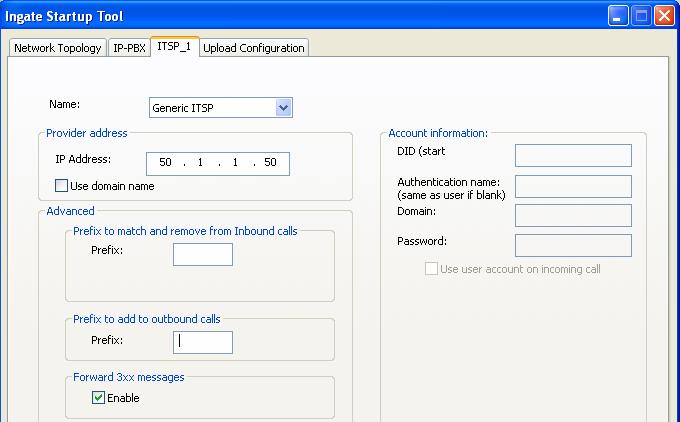 Enter the Avaya SES IP address in the IP Address field. 6. Service Provider Settings Select the ITSP_1 tab. Select Generic ITSP from the Name drop-down menu.