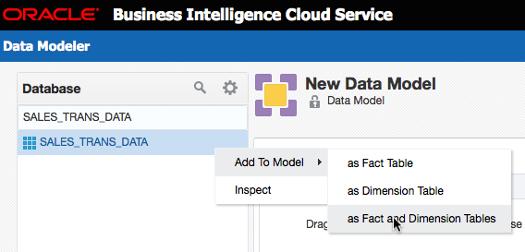 4. Now that you have uploaded the spreadsheet containing rows of transaction data, you can use the Model feature of Oracle Business Intelligence Cloud Service to create a simple star schema data