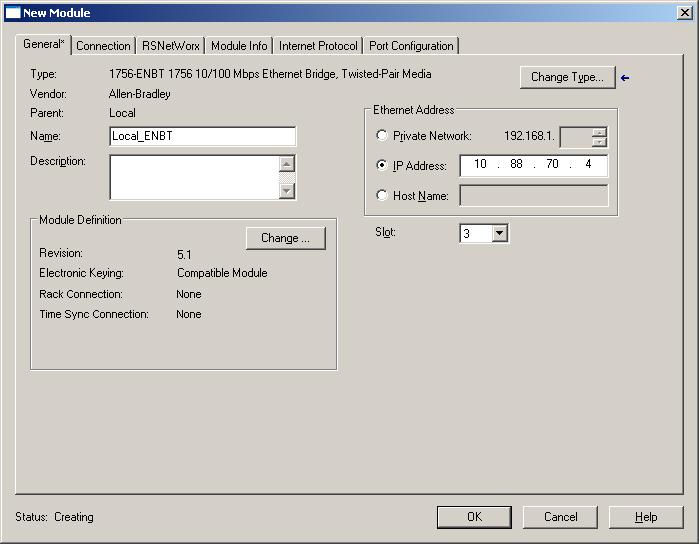 Configure the Adapter for Direct Connection and Rack Optimization in RSLogix 5000 Software Chapter 5 The Select Module Type dialog opens. 2.