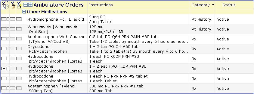 Category of Pt History were entered as Home Meds upon admission. Rx indicates previous prescriptions that were written and are automatically added to the Home Medication List.