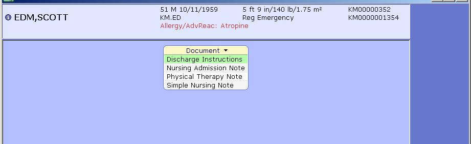 Discharge: The tab that will be used to place patient for ready for discharge status in the ED. This includes the diagnosis and information for patient to take home.