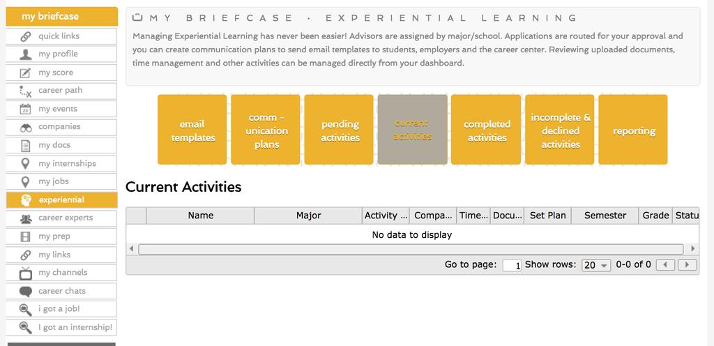 13. If you are utilizing the experiential learning component of Purple Briefcase, click on Experiential Learning.
