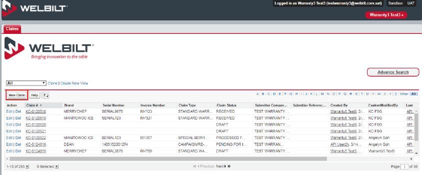 Creating a Claim After logging in you will enter a claim summary page listing all of the claims that have been created