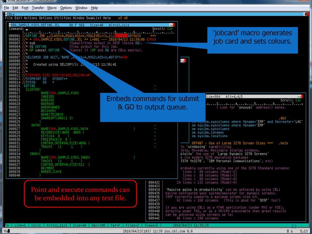 The jobcard command also embeds the commands enabling you to submit the job and then go directly to the output queue