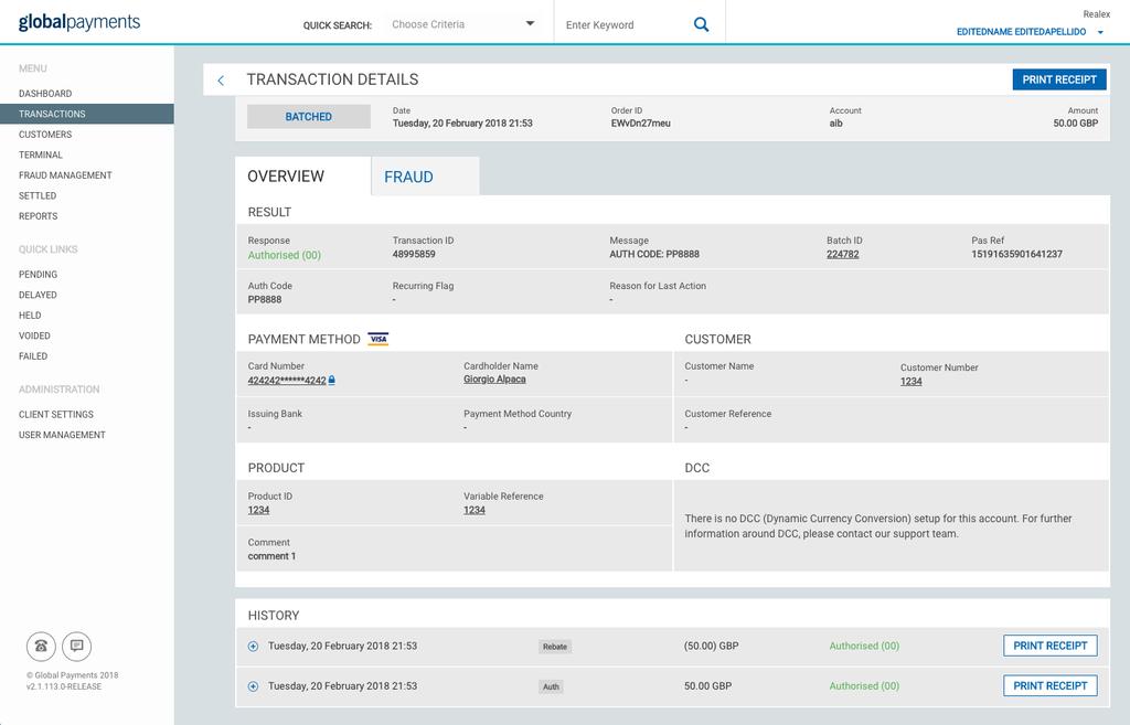 You can click on each transaction line to view the individual transactions details for that transaction.